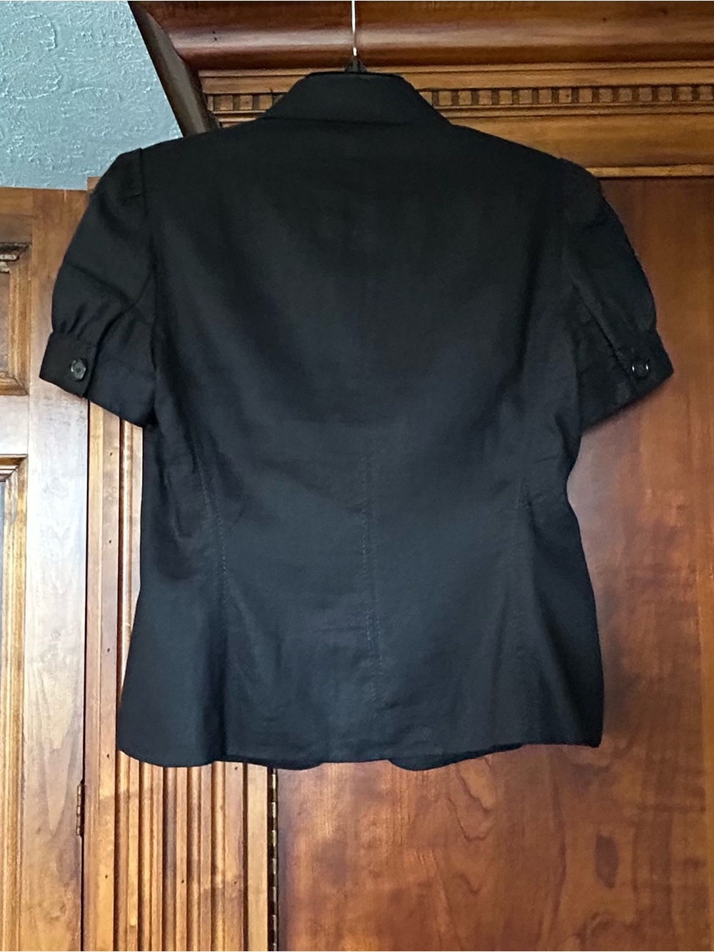 Tahari Black Short-Sleeve Tailored Blazer with Patch Pockets, Stitching Details - Picture 8 of 15
